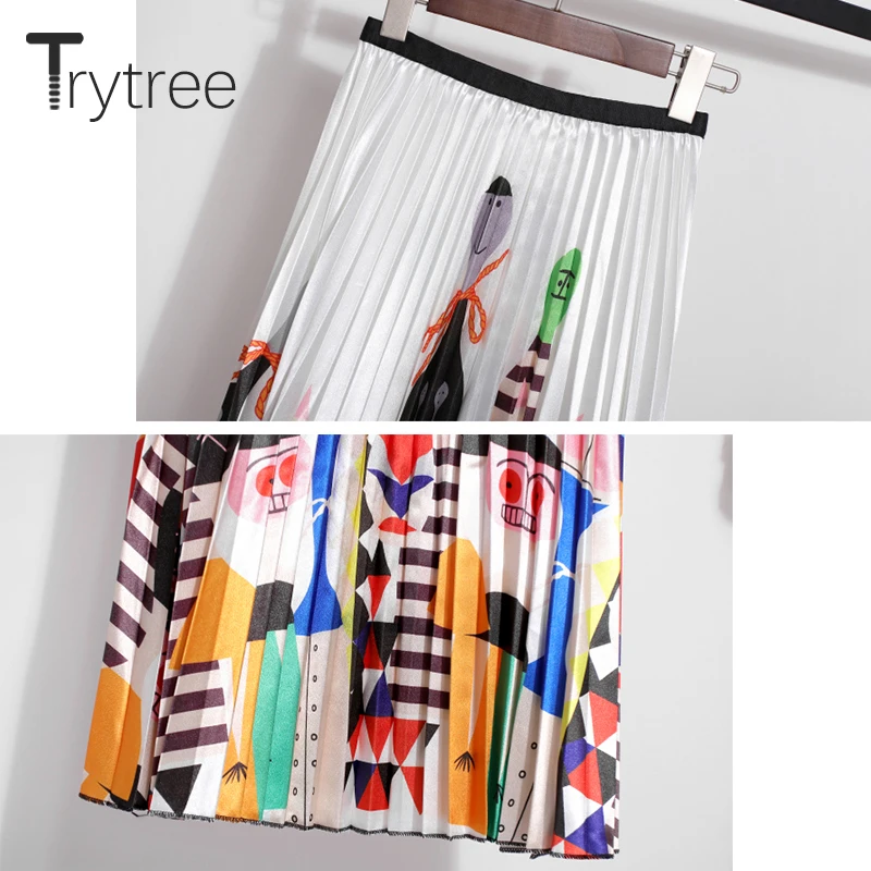 Летняя Осенняя плиссированная юбка Trytree Женская с мультяшным принтом юбки до