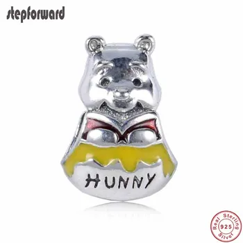

Popular Cartoon Animal Design Enamel 925 Sterling Silver Honey Pot Pooh Charm Fitting for Bracelet