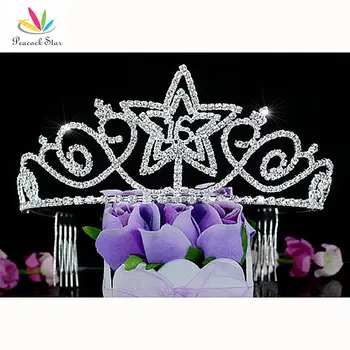 

Peacock Star Silver Color Sweet 16 Birthday Crystal Star Quinceanera Tiara CT1558