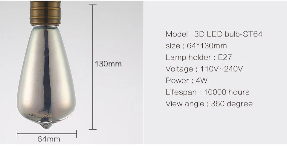 Светодиодные лампы E27 3D лампы украшения AC110V 220 В праздник красочный свет ST64 G95 A60 G80 G125 Новинка лампы новогоднее украшение