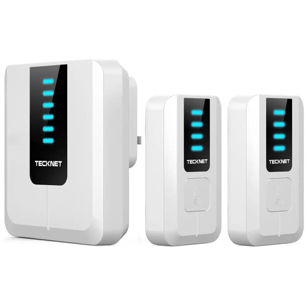 

Tecknet Wireless Doorbell 300M Renote UK Plug Cordless Door Bell 1 Battery Button 1 2 Receiver 52 Chimes Home Smart Door Bell