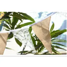 Tela de arpillera de encaje Vintage banderines cuerda de yute bandera boda cumpleaños fiesta fotografía accesorios decaración