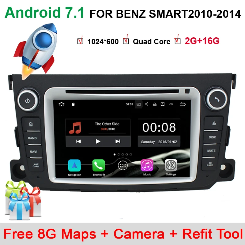 1024*600 Quad Core Android 7.12 Car DVD GPS player FOR BENZ SMART 2010-2014 Cortex A9 1.6GHz car audio car multimedia car stereo