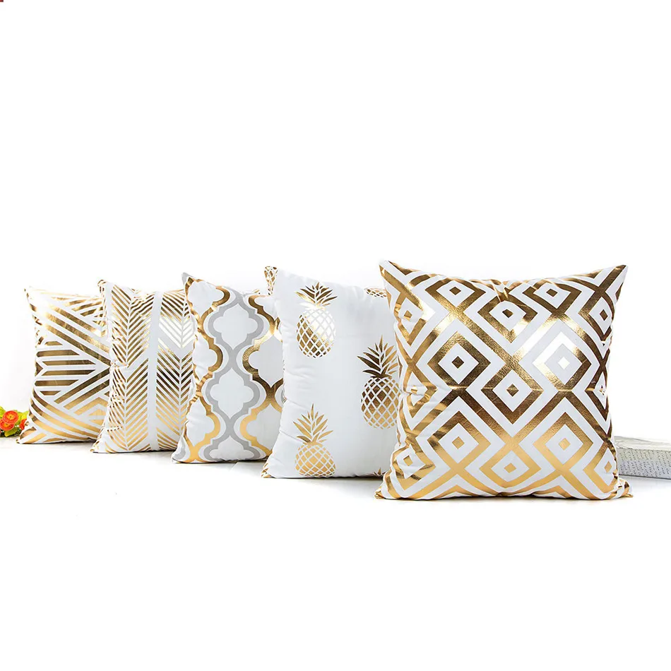Bronzing Cushion Cover Geometry Pineapple Printed Pillow Case Cover Luxury Sequin Gold Bedroom Home Sofa Decorative Pillowcase (9)
