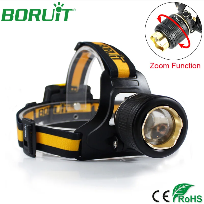

BORUiT 1000lm XML L2 LED Headlamp Flashlight Zoomable Headlight Portable Lantern Camping Hunting Head Torch Light