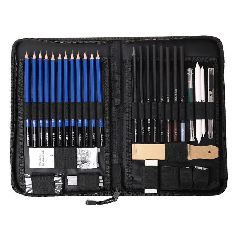 

40Pcs/Set Professional Sketching Drawing Pencil Eraser Sharpener Charcoal Pastel Kit Art Supplies With Carry Case