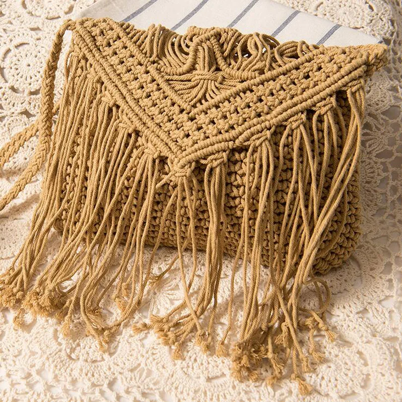 

Summer Bohemian Women Tassel Straw Beach Shoulder Bag Famous Designer Ladies Woven Knitting Handmade Messenger Crossbody Bags