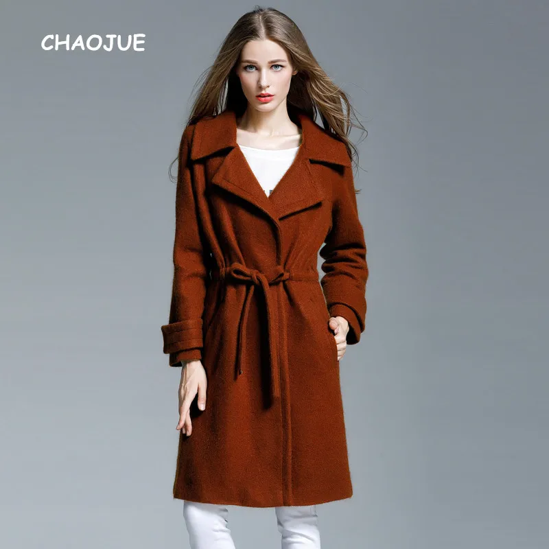 CHAOJUE Brand Women's Caramel Mohair Coat 2018 Fall/Winter New Loose Drawstring Woolen Coats