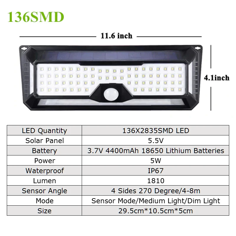 Новейший 3 режима Водонепроницаемый 136 светодиодный садовый светильник на солнечной батарее на открытом воздухе PIR лампа на солнечной батарее с датчиком движения Солнечная энергия дорожка настенный светильник 3,7 в