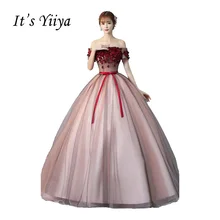 It’s Yiiya Off Shoulder Bow Wedding Dresses Wine Red Ball Gown Floor Length Color Bridal Frocks Vestidos De Novia CasamentoHL014
