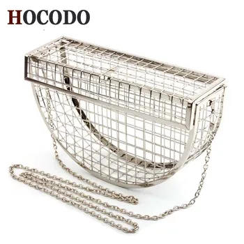 

HOCODO 2018 New Metal Semi-Circular Hollow Evening Bag Women'S Shoulder Messenger Bag Chain Dinner Bag Personality Mini Cage Bag
