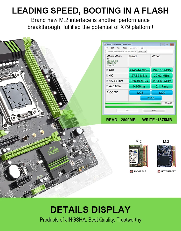 JINGSHA X79 Turbo материнская плата LGA2011 ATX USB3.0 SATA3 PCI-E NVME M.2 SSD поддержка памяти REG ECC и процессор Xeon E5