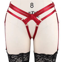 Боди Клетка Ремень-подвязка пояс винно-Красный эластичный ноги Высокая талия чулок Пояс для чулок гот, Харадзюку БДСМ бондаж белье