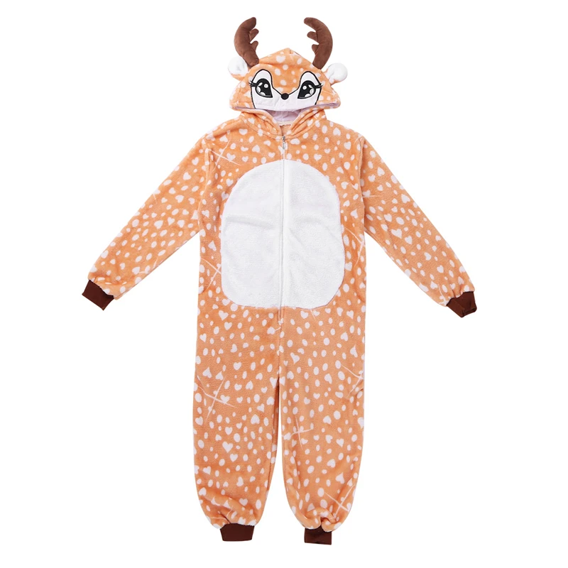 Kids Boys Girls Christmas Deer Nightwear Pyjamas Cute Animal Deer Hooded Blanket Pajamas Sleepwear Christmas Cosplay Costume
