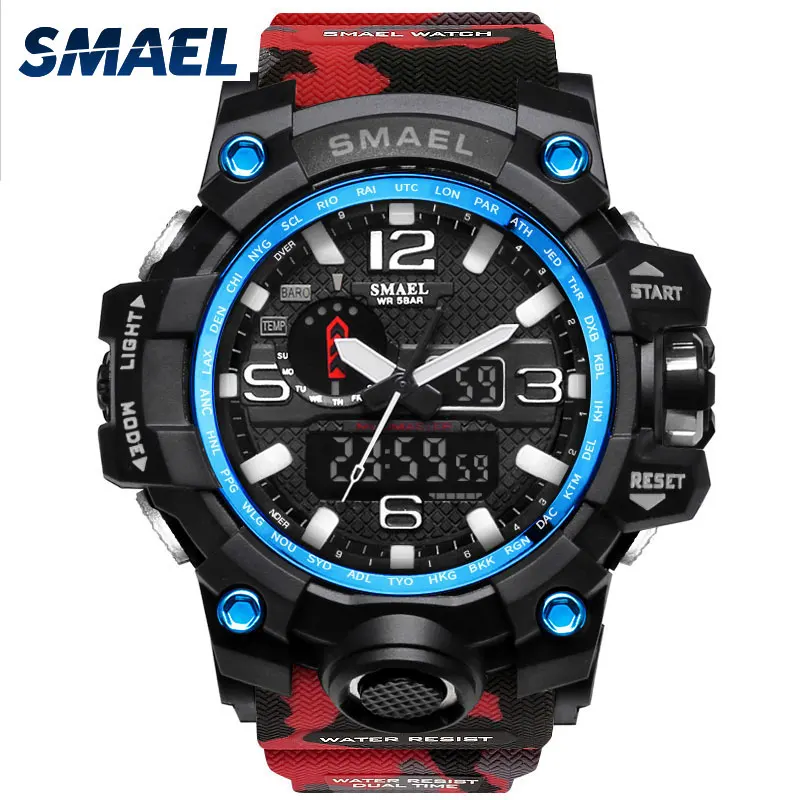 

SMAEL Men Sport Watch Fashion Clock Men Military Army Green 1545B Red Waterproof Montre Homme Male LED Man Digital Watches