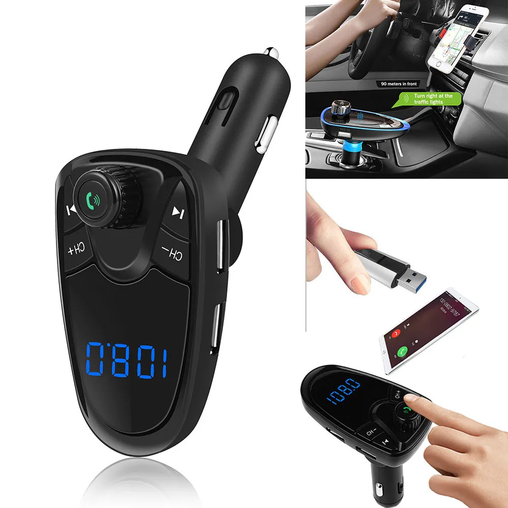 

Bluetooth FM Transmitter FM MP3 Players Modulator Handsfree Dual USB Charger Support TF Card U Disk #@30