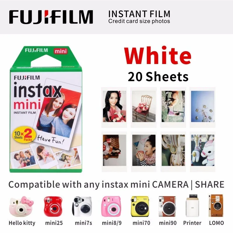 ЖК-дисплея с подсветкой FUJIFILM FUJI INSTAX MINI 9 пленка глянцевая фотобумага в 1 пакет для SP1 SP2 70 7cs 8 25 90 50 Lomo - Цвет: White  20 Sheets