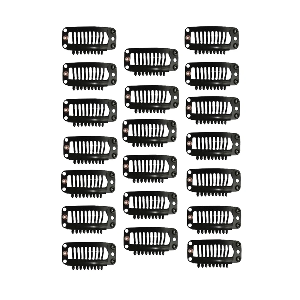 20Pcs Hair Extension Snap Clips Wig Grips Medium Remy Clip In 32mm Black Hair Extensions Synthetic