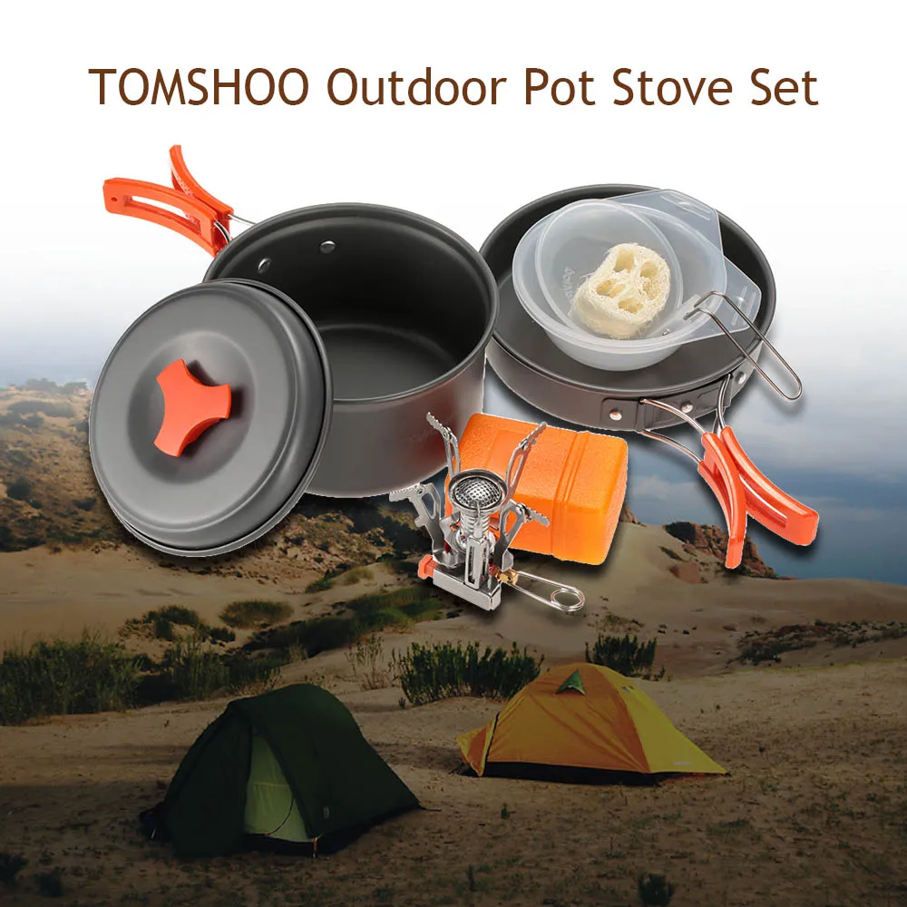 

TOMSHOO Outdoor Camping Cookware With Mini Camping Piezoelectric Ignition Stove Backpacking Hiking Cooking Picnic Pot Stove Set
