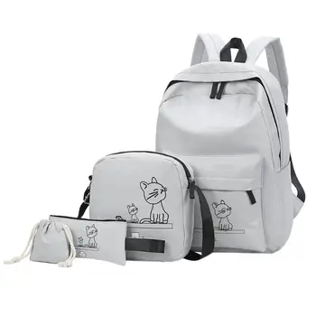 

4pcs/Set Cartoon Printed Women Backpacks Fashion Designer Travel School Bags for Girls Shoulder Bag with Pencil Case Clutch Z70