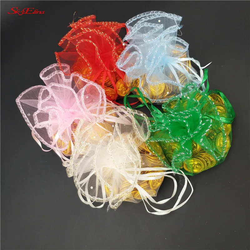 

100pcs tulle fabric Round Organza 26cm Drawstring pouch wedding christmas gift bags for jewelry Packaging Display bags 5zsh837