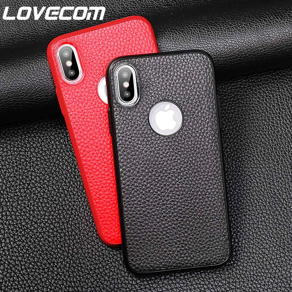 

LOVECOM Litchi Texture Cases For iPhone X XS Max XR 6 6S 7 8 Plus Plain Leathery Business Soft TPU Phone Back Cover Coque Gift