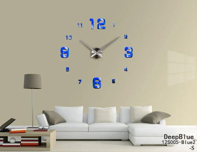 Модные 3D новые продажи настенные часы reloj de pared 3d diy акриловые зеркальные наклейки кварцевые современные украшения дома - Цвет: Deep Blue S