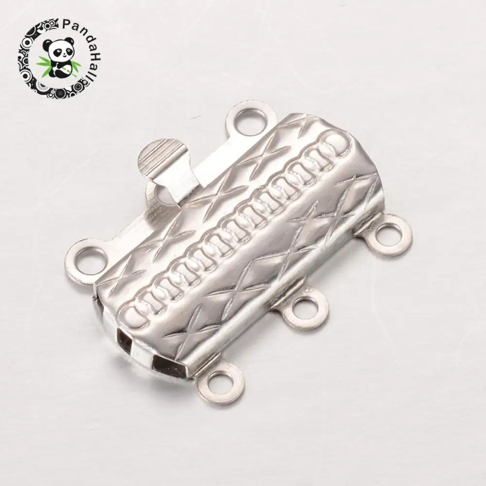 

304 Stainless Steel Box Clasps, Multi-Strand Clasps, Rectangle, Stainless Steel Color, 19.5x14x2.8mm, Hole: 1mm