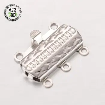 

304 Stainless Steel Box Clasps, Multi-Strand Clasps, Rectangle, Stainless Steel Color, 19.5x14x2.8mm, Hole: 1mm