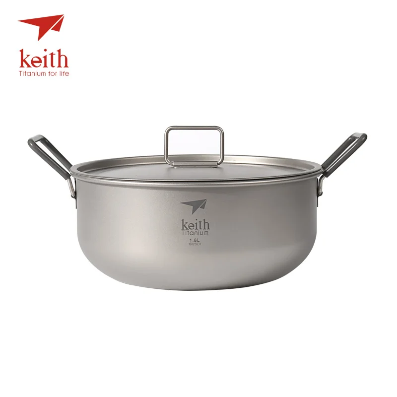 

Keith 1.8L Camping Titanium Pot With Titanium Folding Handles Non-stick Cooking Pot Outdoor Cookware Tableware Cutlery Ti6015