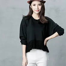 Весенняя трикотажная футболка с круглым вырезом модная черная футболка с длинными рукавами