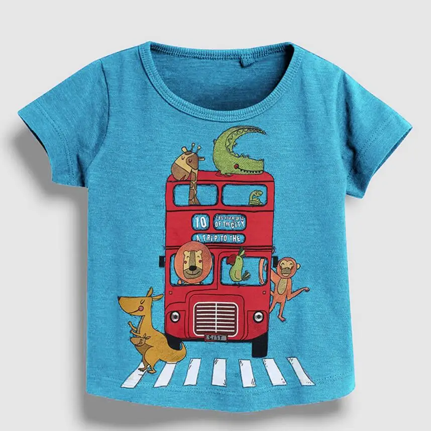 Little maven/детская одежда; коллекция года; летняя одежда для маленьких мальчиков; футболки с короткими рукавами; топы с изображением автобуса; брендовая хлопковая Футболка; 51300 - Цвет: Небесно-голубой