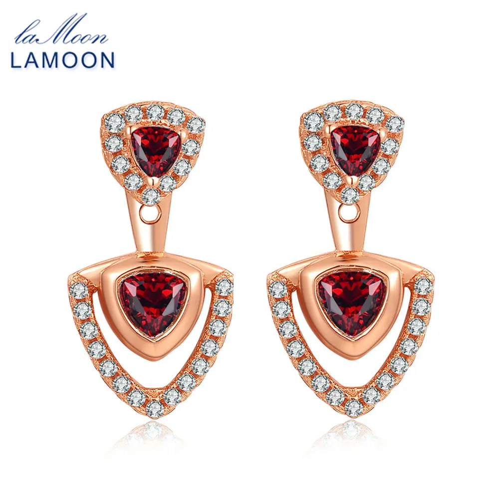Lamoon Triangle 4mm 100% Natural Red Garnet 925 Sterling Silver Drop Earrings S925 Fine Jewelry LMEI011