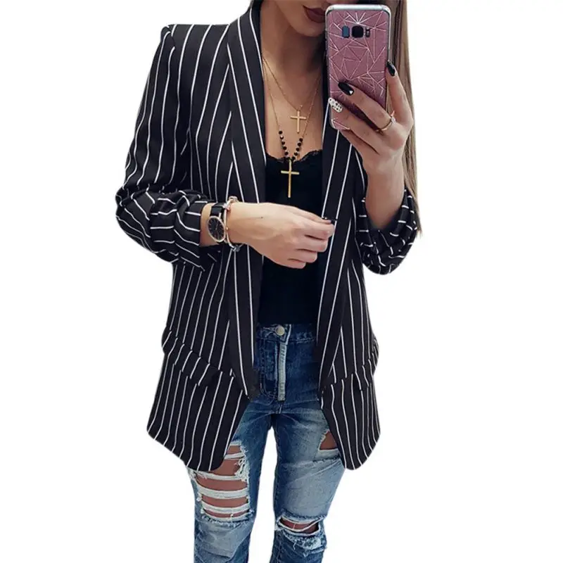 Black White Stripe Blazer Feminino Sexy Cardigan Long Sleeve Women Blazers And Jackets Fall 2018