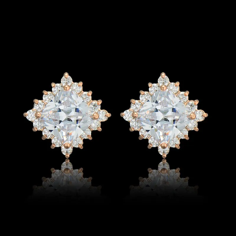 

Luxury Wedding Women Earring Gold Color Jewelry Fashion Small Square Cubic Zirconia Hoop Earring