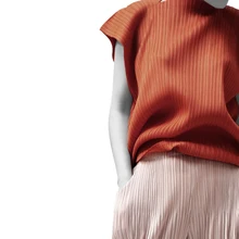 Changpleat Женская летняя футболка Miyak плиссированная дизайн короткий рукав свободный сплошной большой размер женские футболки T98