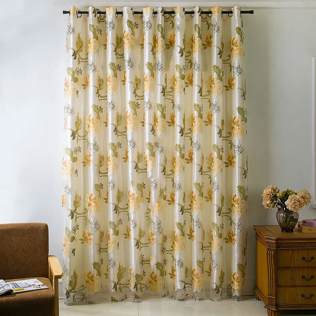 

Home Decoration Printed Double Curtain Tulle Window Treatment Voile Drape Valance Panel Fabric Livingroom bedroom