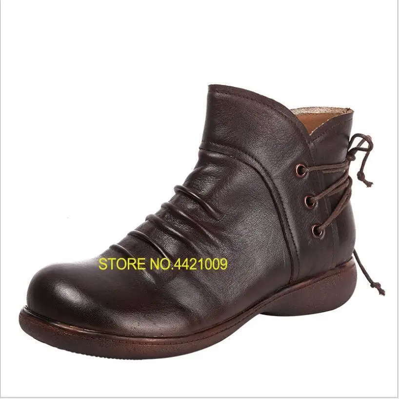 

2018 autumn shoes women leather genuineness Ankle booties woman shoes casual flat Single boot