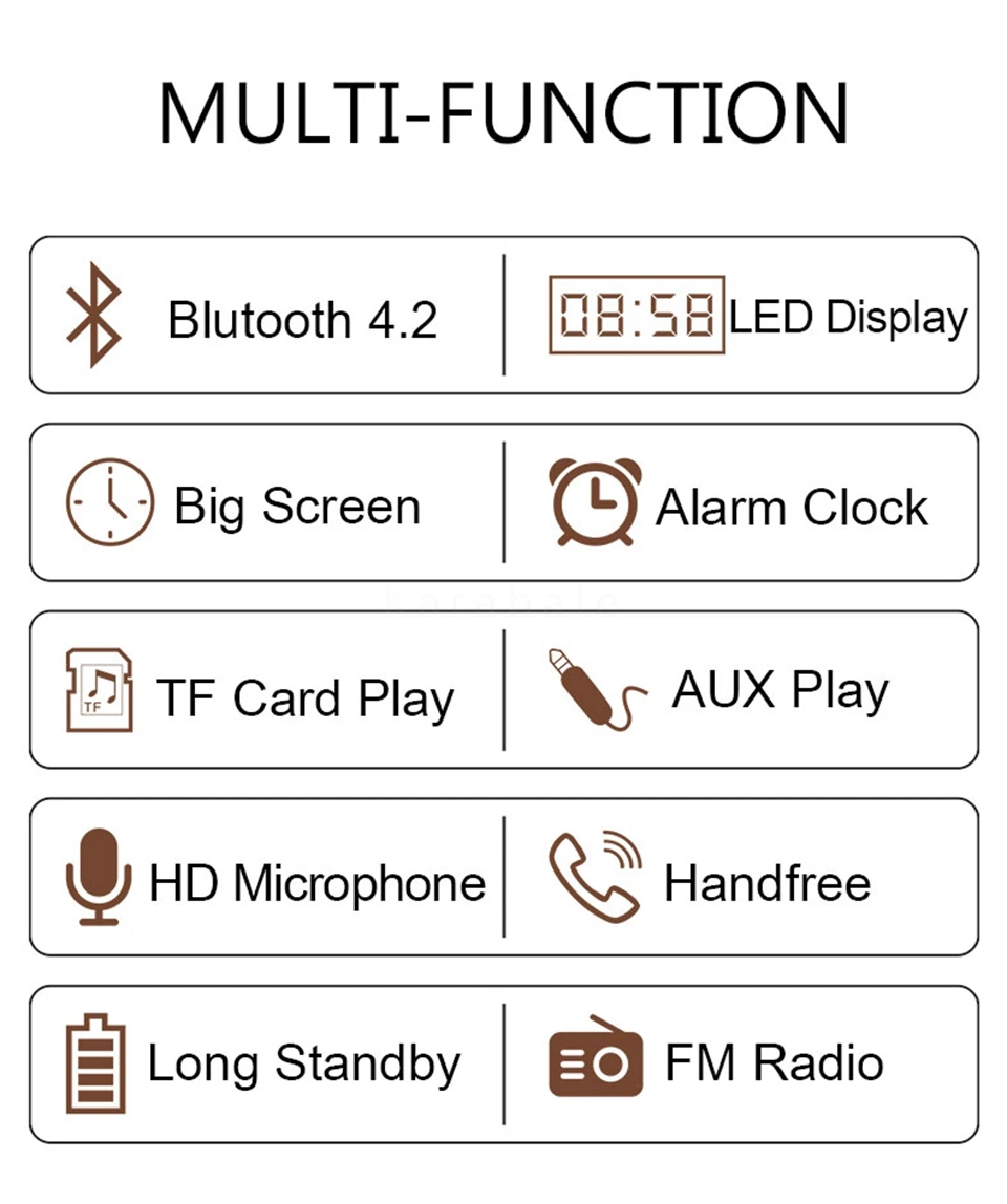 Деревянный Bluetooth динамик Будильник беспроводной портативный hifi шок бас Altavoz TF Саундбар MP3 динамик FM радио микрофон