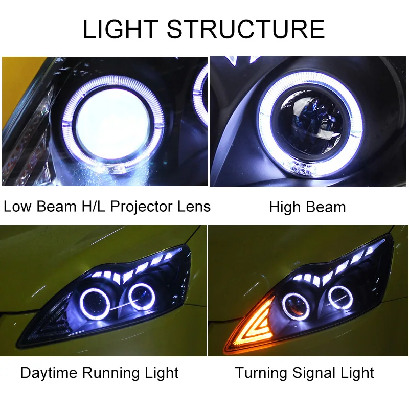 Головной светильник в сборе для Ford Focus 2009 2010 2011 2012 2013 левой и правой стороне обеспечивают работу светодиодный DRL бег светильник и желтый Поворотная сигнальная лампа