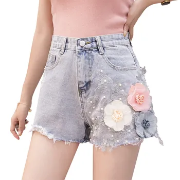 

Women's jeans 2019 Ladies New Modis Korean version of the Loose Edge Shorts Ladies High waist Wide leg Shorts Size S-XXL