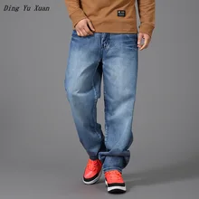 Men's Loose Blue Jeans Hiphop Skateboard Denim Pants Men Baggy Jeans Hip Hop Men Streetwear Rap Jeans Plus Big Size 42 44 46
