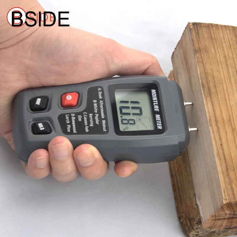 Koop EMT01 0 99.9% Twee Pins Digital Vochtmeter Vochtigheid Tester Timber Vochtige Detector 0.5 procent Nauwkeurigheid Vochtmeter Test