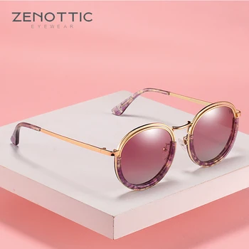 

ZENOTTIC Titanium Acetate Frame Sunglasses For Women Vintage Round Anti Reflective Lens Polarized UV400 Driving Sun Glasses