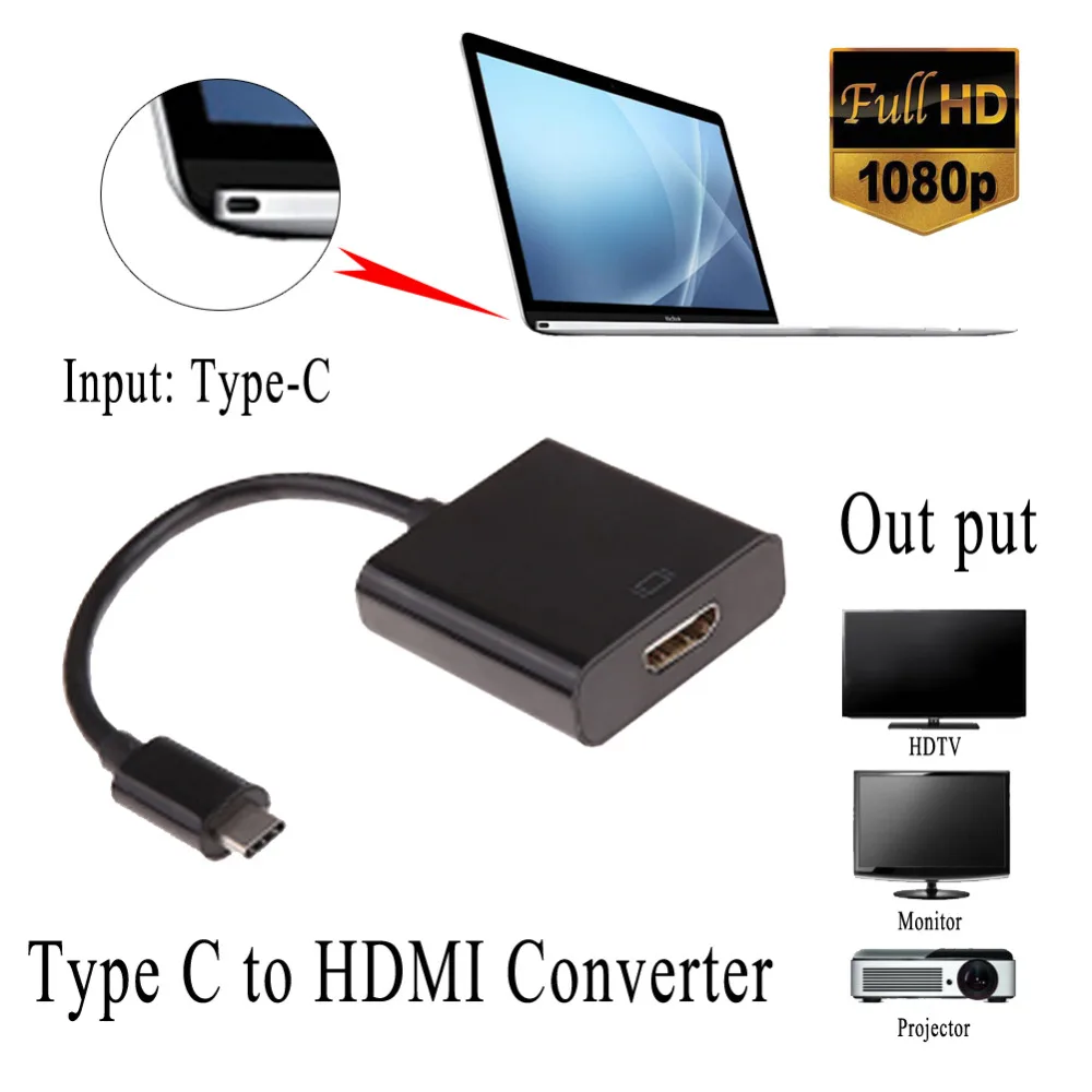 

USB 3.1 Type-C Male To HDMI Female Cable Converter 1080 Adapter Type-C Interface Device To Display Image To TV/Monitor/Projector