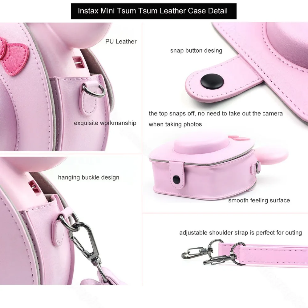 Fujifilm Instax Mini Tsum Tsum Camera Protector Case with Shoulder Strap, PU Leather Pouch Instant Film Camera Bag Accessories