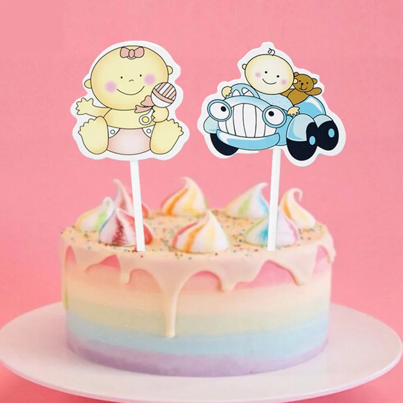 1set Happy Birthday Cupcake Toppers Cake Topper Cake Flags Baby Shower Baby Car Birthday Party Decor Children Kids Party Diy