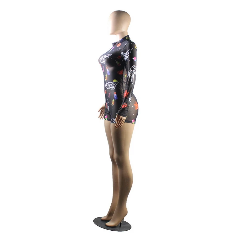 Cartoon Printed Bodycon Bodysuit Long Sleeve Mesh Bandage Jumpsuits For Women 2019 See Through Sexy Midi Playsuits Club Wear Cartoon Printed Bodycon Bodysuit Long Sleeve Mesh Bandage Jumpsuits For Women 2019 See Through Sexy Midi Playsuits Club Wear
