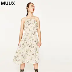 MUXU летнее макси пляжное платье сексуальное женское длинное шифоновое богемное Цветочное платье на подтяжках Повседневная модная женская