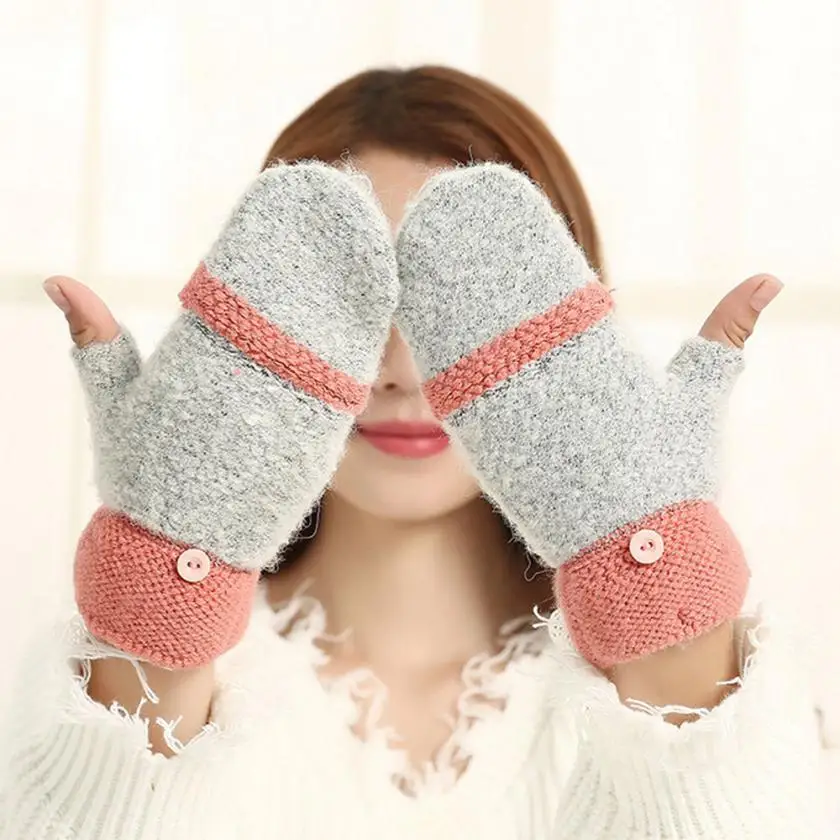 Feitong для женщин и девочек вязание на запястье без пальцев рук зимние перчатки теплые# A25 - Цвет: Серый
